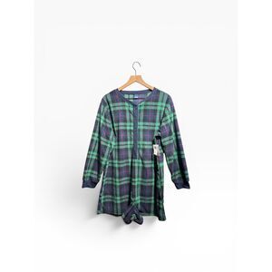 Old Navy Sleep One Piece Womens Large Fleece Blackwatch Plaid Pajamas Sleepwear